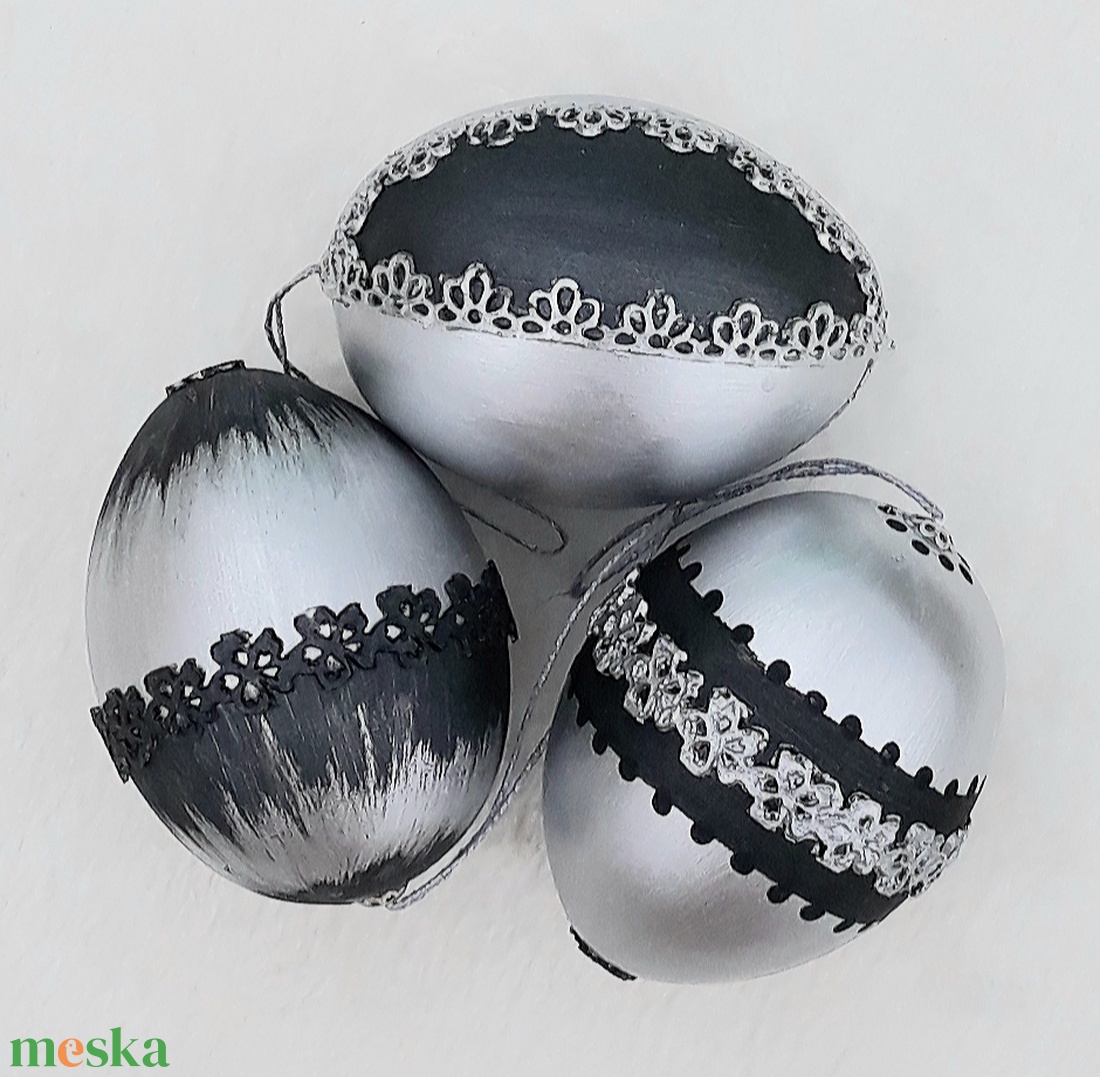 Metál húsvéti tojás 3 db ezüst - otthon & életmód - dekoráció - fali és függő dekoráció - függődísz - Meska.hu