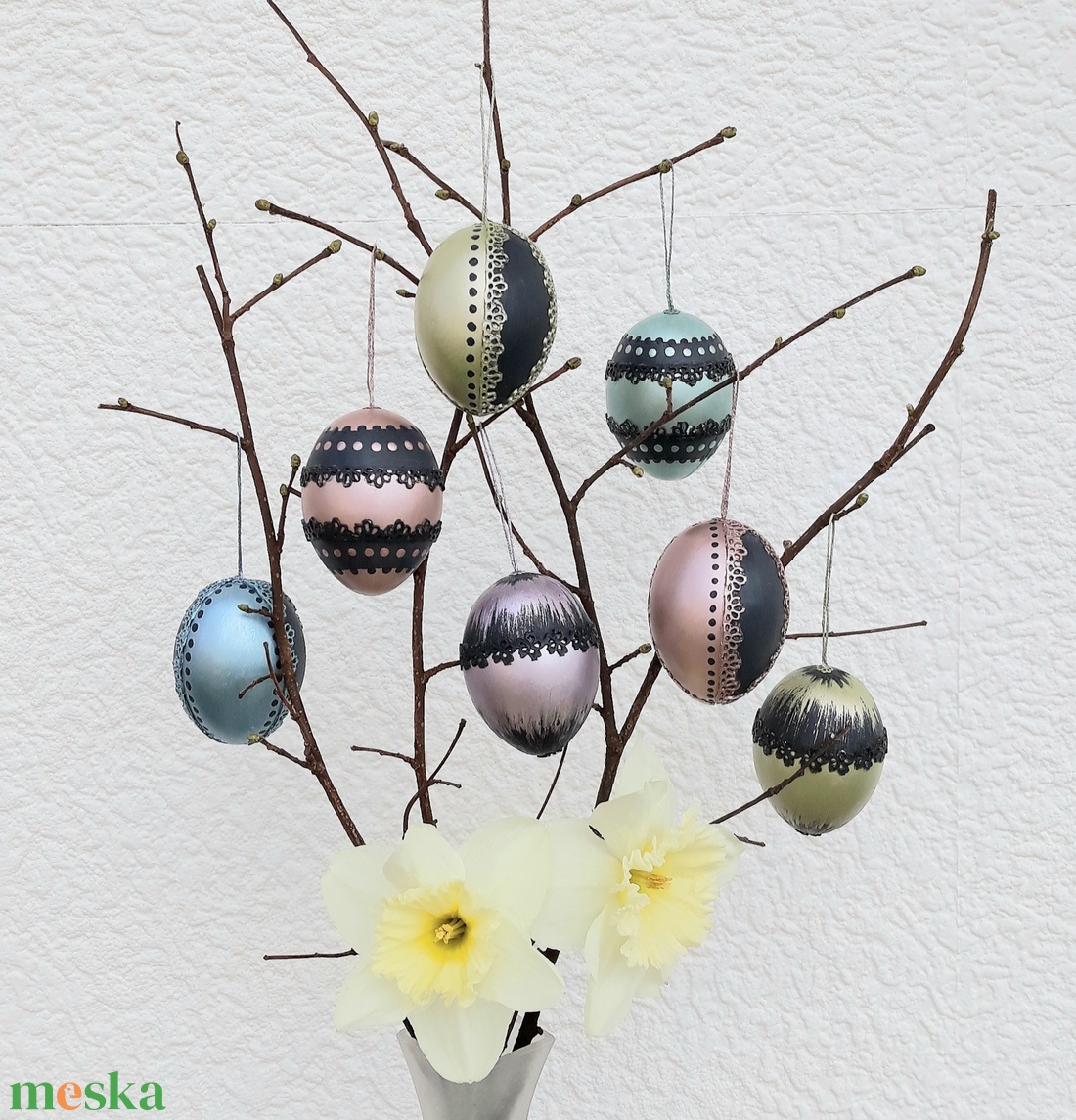 Metál húsvéti tojás 6 db vegyes - otthon & életmód - dekoráció - fali és függő dekoráció - függődísz - Meska.hu