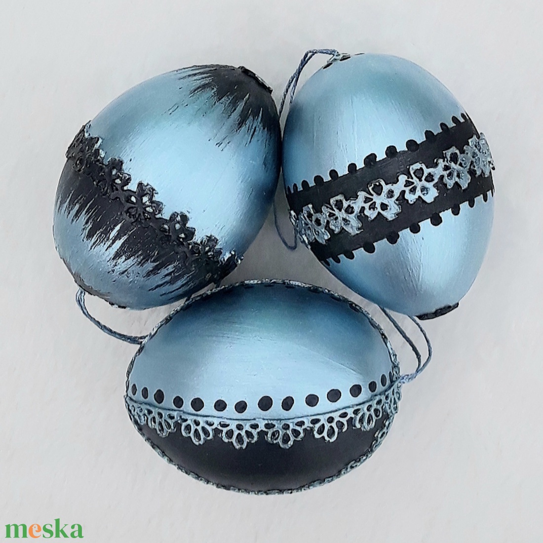 Metál húsvéti tojás 3 db kék - otthon & életmód - dekoráció - fali és függő dekoráció - függődísz - Meska.hu