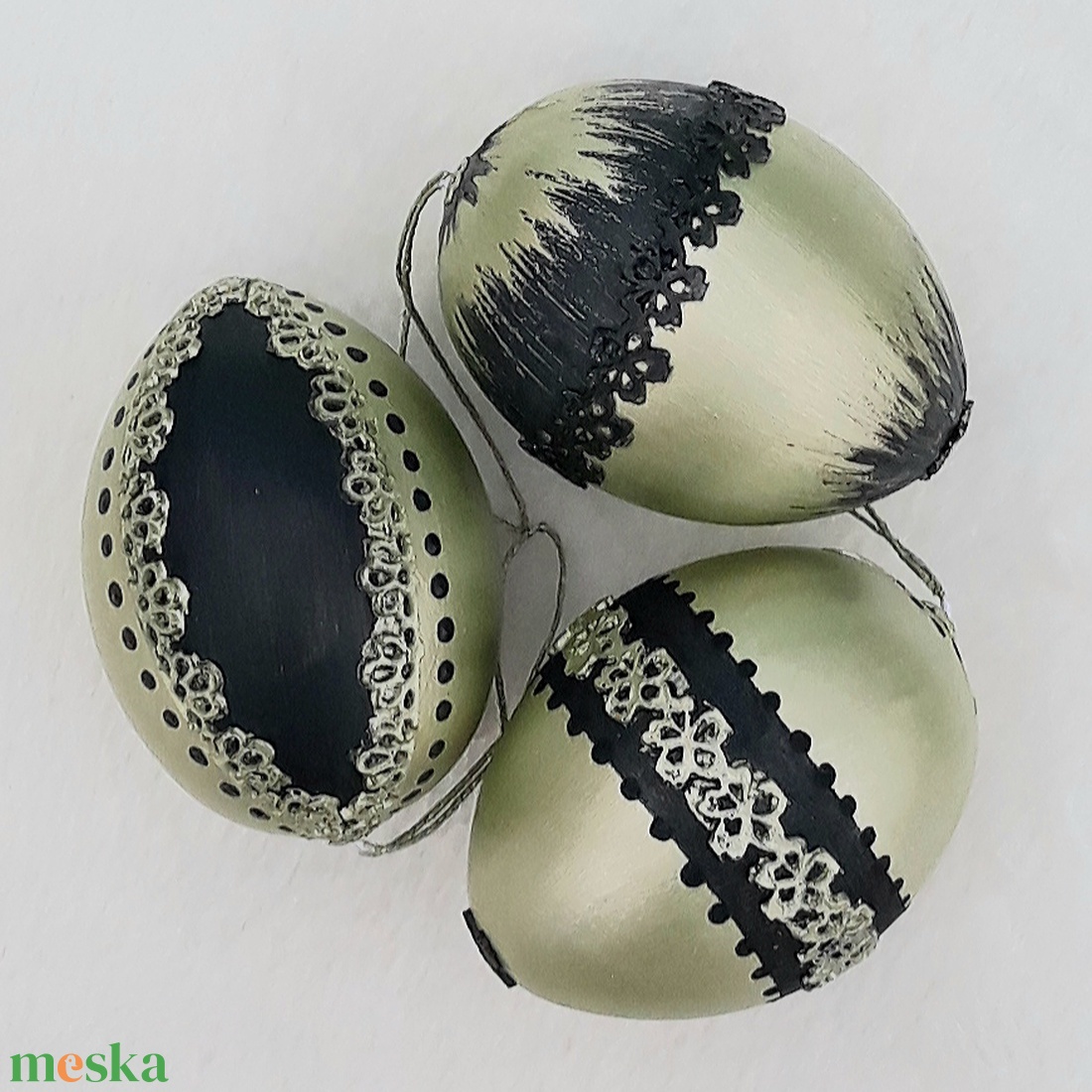 Metál húsvéti tojás 3 db zöld - otthon & életmód - dekoráció - fali és függő dekoráció - függődísz - Meska.hu