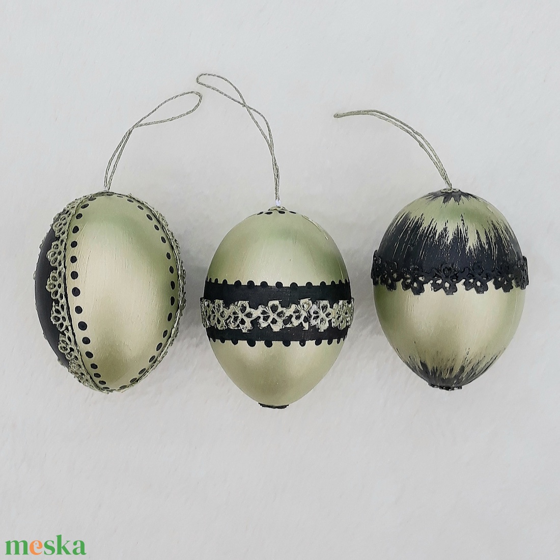 Metál húsvéti tojás 3 db zöld - otthon & életmód - dekoráció - fali és függő dekoráció - függődísz - Meska.hu