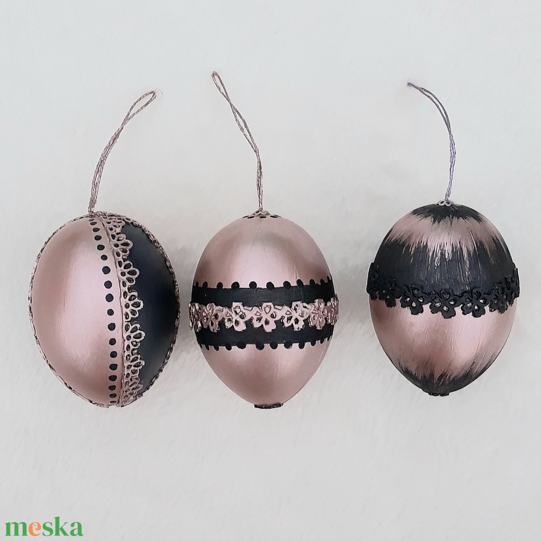 Metál húsvéti tojás 3 db rose gold - otthon & életmód - dekoráció - fali és függő dekoráció - függődísz - Meska.hu