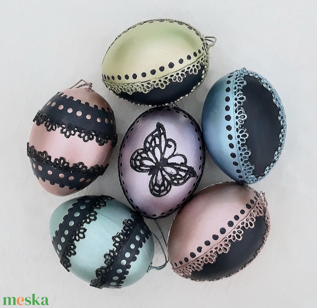 Metál húsvéti tojás 6 db vegyes - otthon & lakás - dekoráció - fali és függő dekoráció - függődísz - Meska.hu