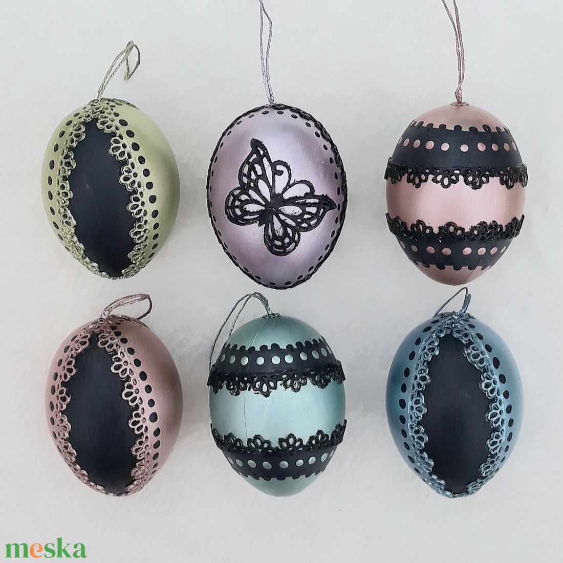 Metál húsvéti tojás 6 db vegyes - otthon & életmód - dekoráció - fali és függő dekoráció - függődísz - Meska.hu