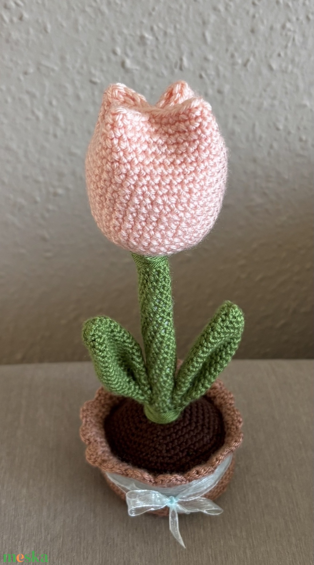Horgolt cserepes tulipán - otthon & életmód - dekoráció - asztal és polc dekoráció - asztaldísz - Meska.hu