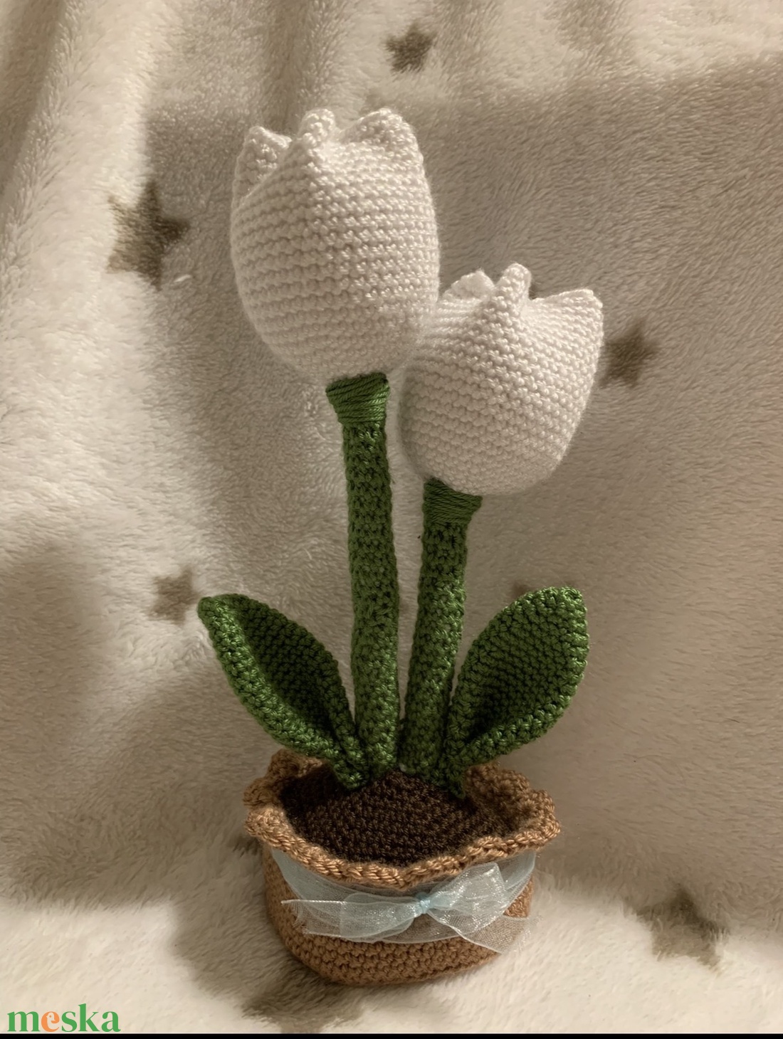 Horgolt cserepes tulipán - otthon & életmód - dekoráció - asztal és polc dekoráció - asztaldísz - Meska.hu
