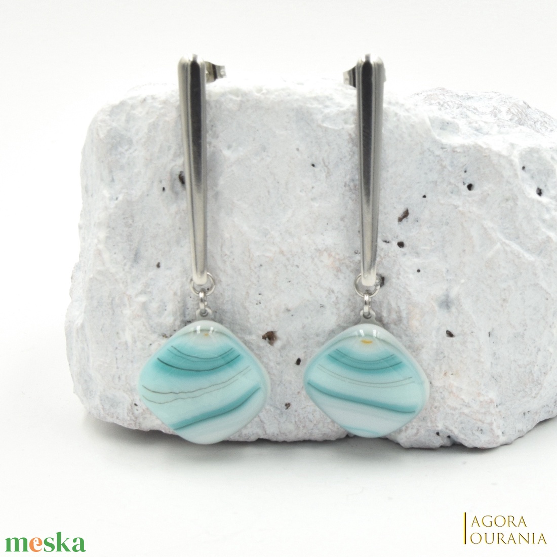 QUADRAT FUSING ÜVEGÉKSZER NO. 55 - ékszer - fülbevaló - lógó fülbevaló - Meska.hu