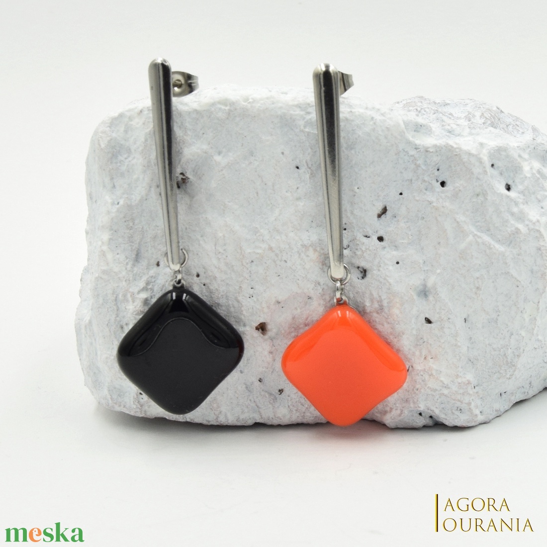 QUADRAT FUSING ÜVEGÉKSZER NO. 56 - ékszer - fülbevaló - lógó fülbevaló - Meska.hu