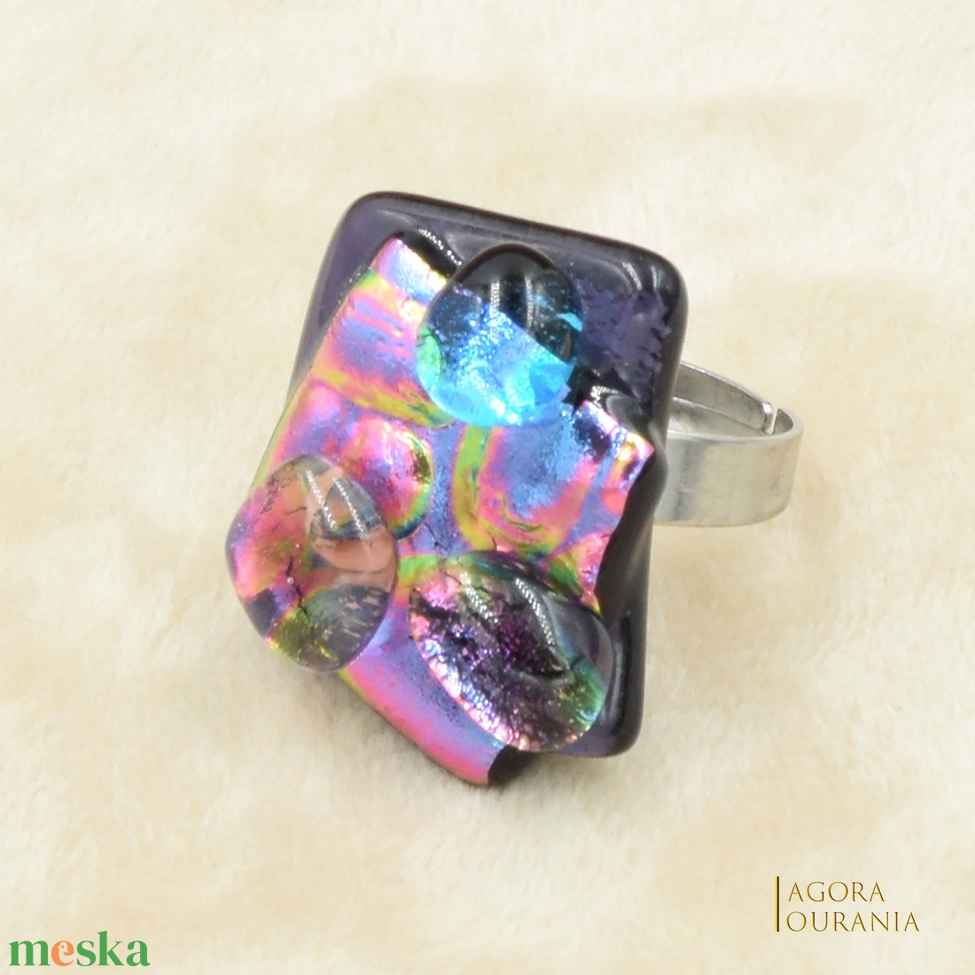 DICHROIC FUSING ÜVEGÉKSZER NO. 100 pink kék - ékszer - ékszerszett - Meska.hu