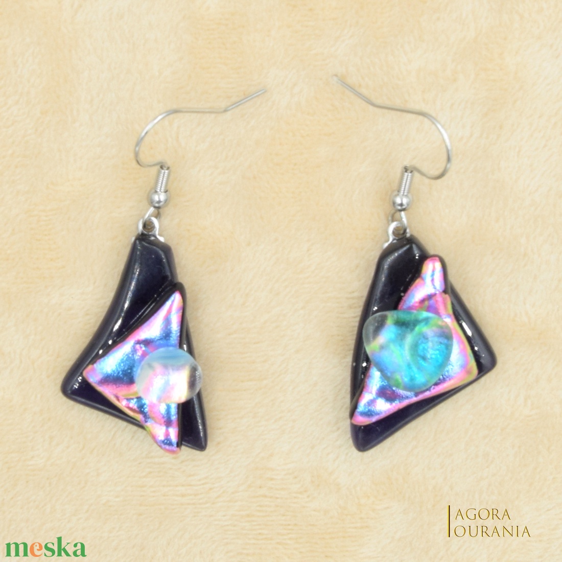 DICHROIC FUSING ÜVEGÉKSZER NO. 100 pink kék - ékszer - ékszerszett - Meska.hu