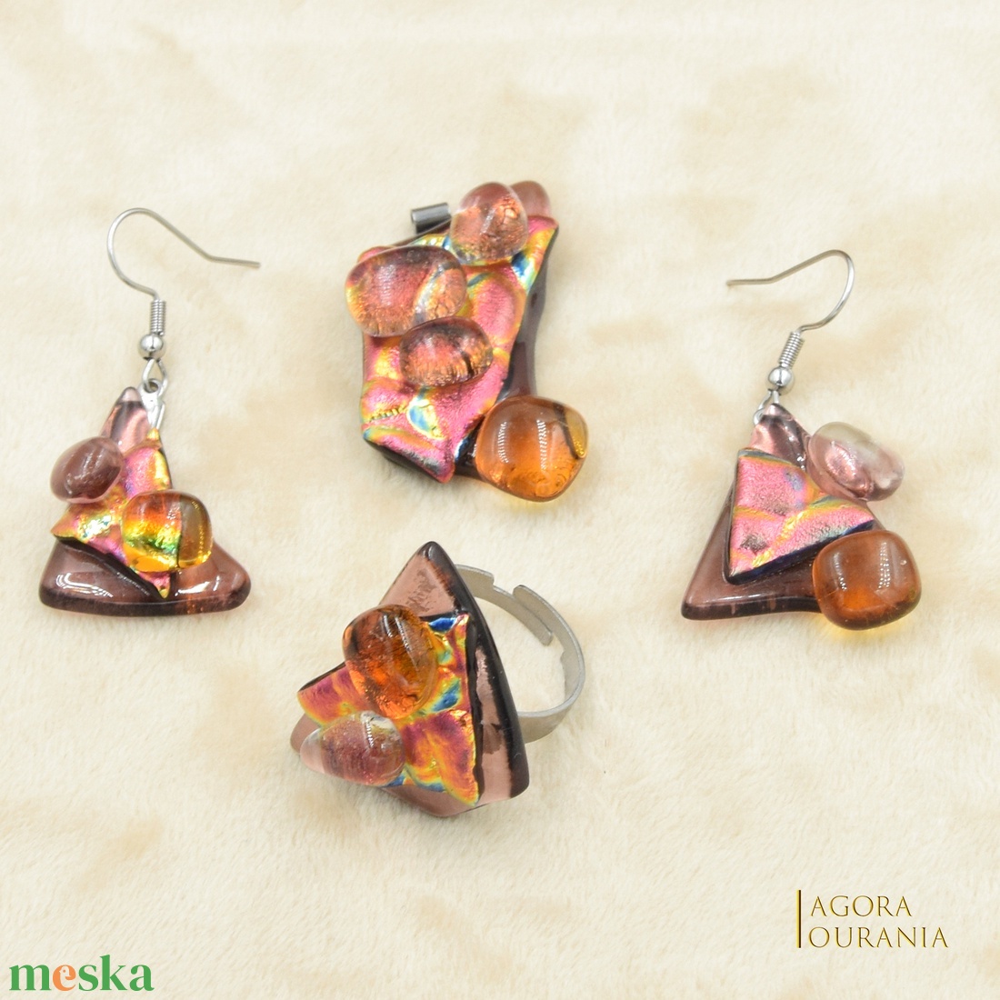 DICHROIC FUSING ÜVEGÉKSZER NO. 100 padlizsán barna - ékszer - ékszerszett - Meska.hu