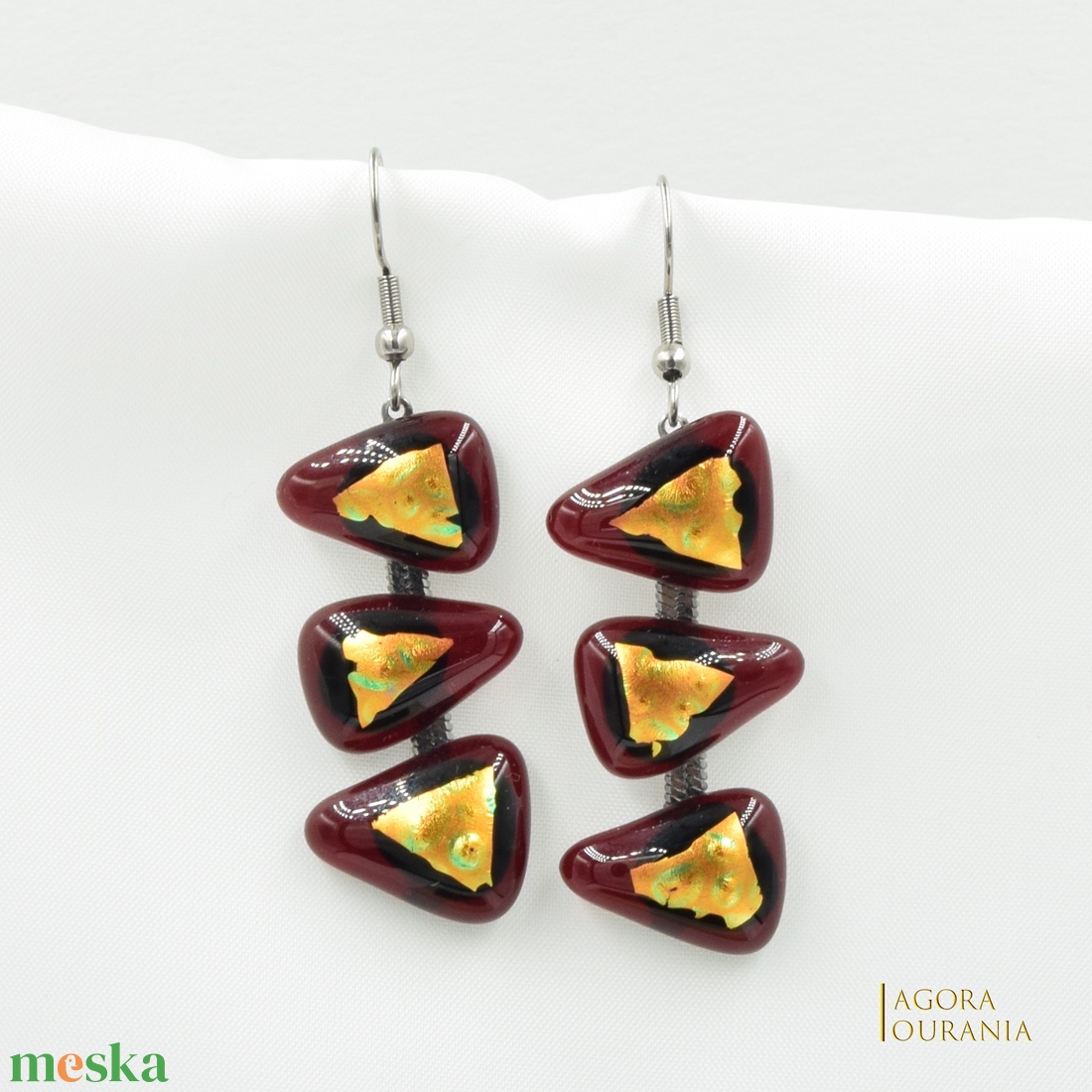 QUADRAT FUSING ÜVEGÉKSZER NO. 40 - ékszer - fülbevaló - lógó fülbevaló - Meska.hu