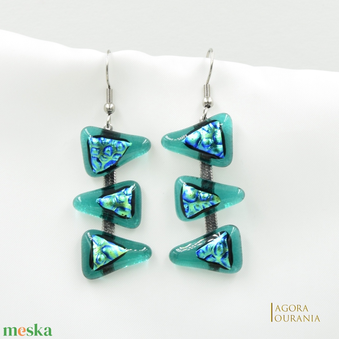 QUADRAT FUSING ÜVEGÉKSZER NO. 40 - ékszer - fülbevaló - lógó fülbevaló - Meska.hu