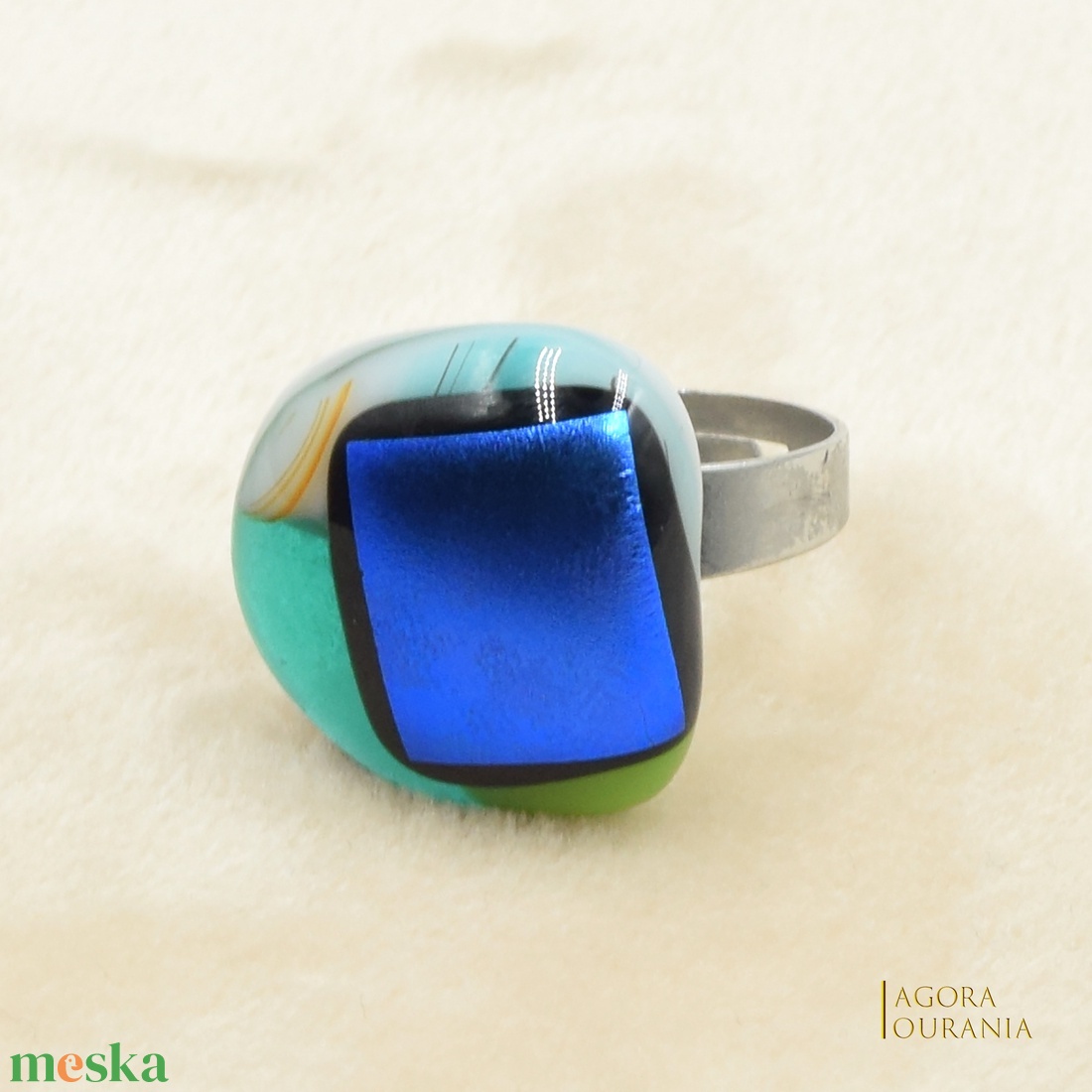 QUADRAT FUSING ÜVEGÉKSZER NO. 20 - ékszer - gyűrű - statement gyűrű - Meska.hu