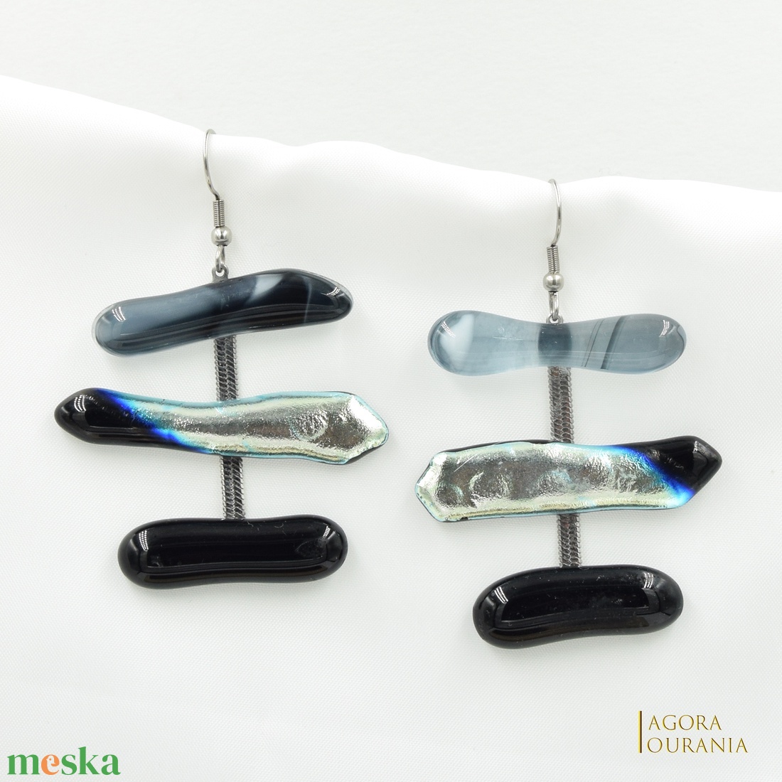 QUADRAT FUSING ÜVEGÉKSZER NO. 23 - ékszer - fülbevaló - lógó fülbevaló - Meska.hu