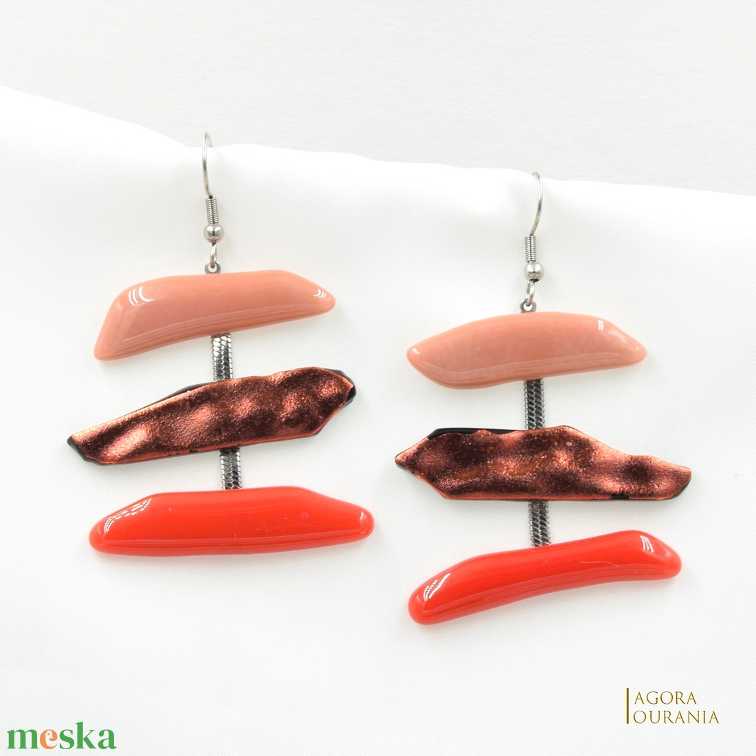 QUADRAT FUSING ÜVEGÉKSZER NO. 23 - ékszer - fülbevaló - lógó fülbevaló - Meska.hu