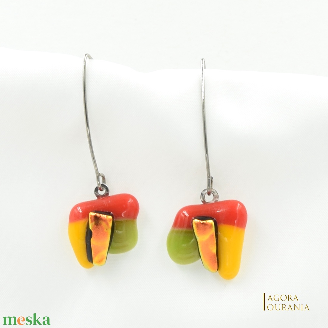 QUADRAT FUSING ÜVEGÉKSZER NO. 62 - ékszer - fülbevaló - lógó fülbevaló - Meska.hu