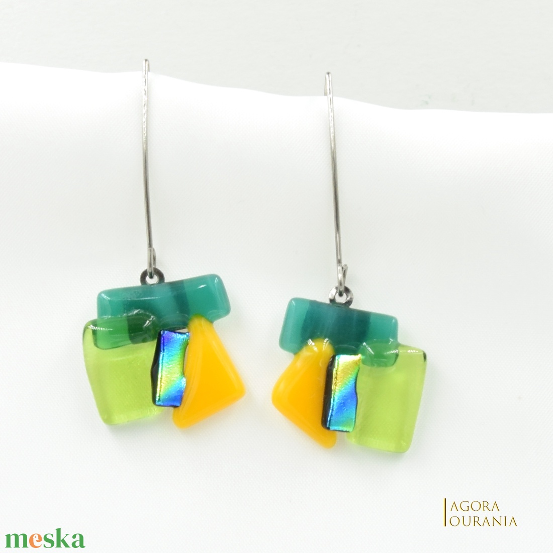 QUADRAT FUSING ÜVEGÉKSZER NO. 62 - ékszer - fülbevaló - lógó fülbevaló - Meska.hu