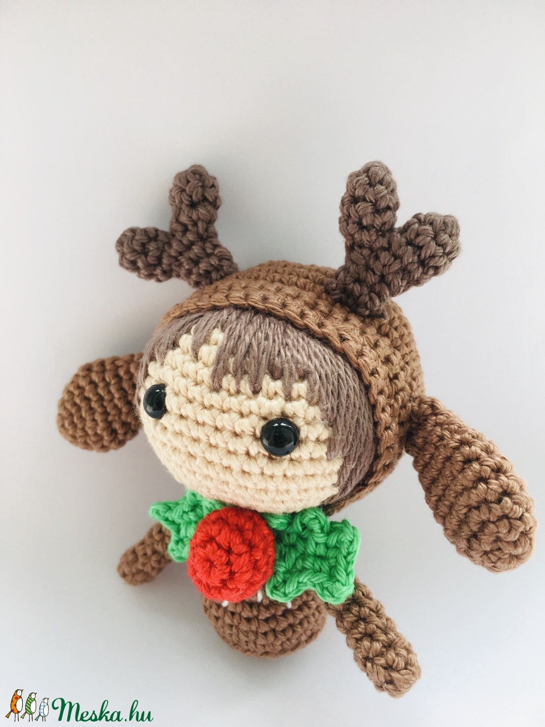 Horgolt mini rénszarvas karácsonyi kinézettel - Amigurumi szarvas figura (Rudolf) - karácsony - karácsonyi lakásdekoráció - karácsonyi manók, figurák - Meska.hu