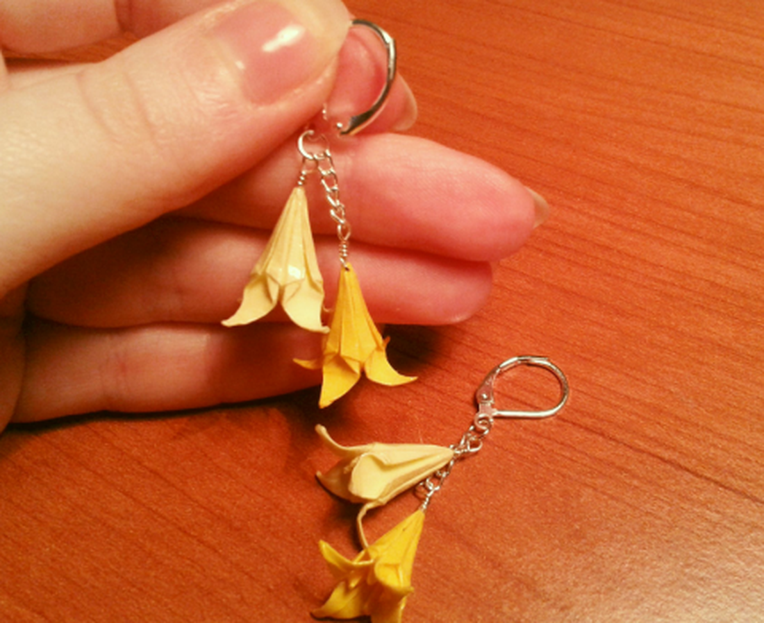 Origami, sárga liliomos fülbevaló - - Meska.hu Origami, sárga liliomos fülbevaló - - Meska.hu
