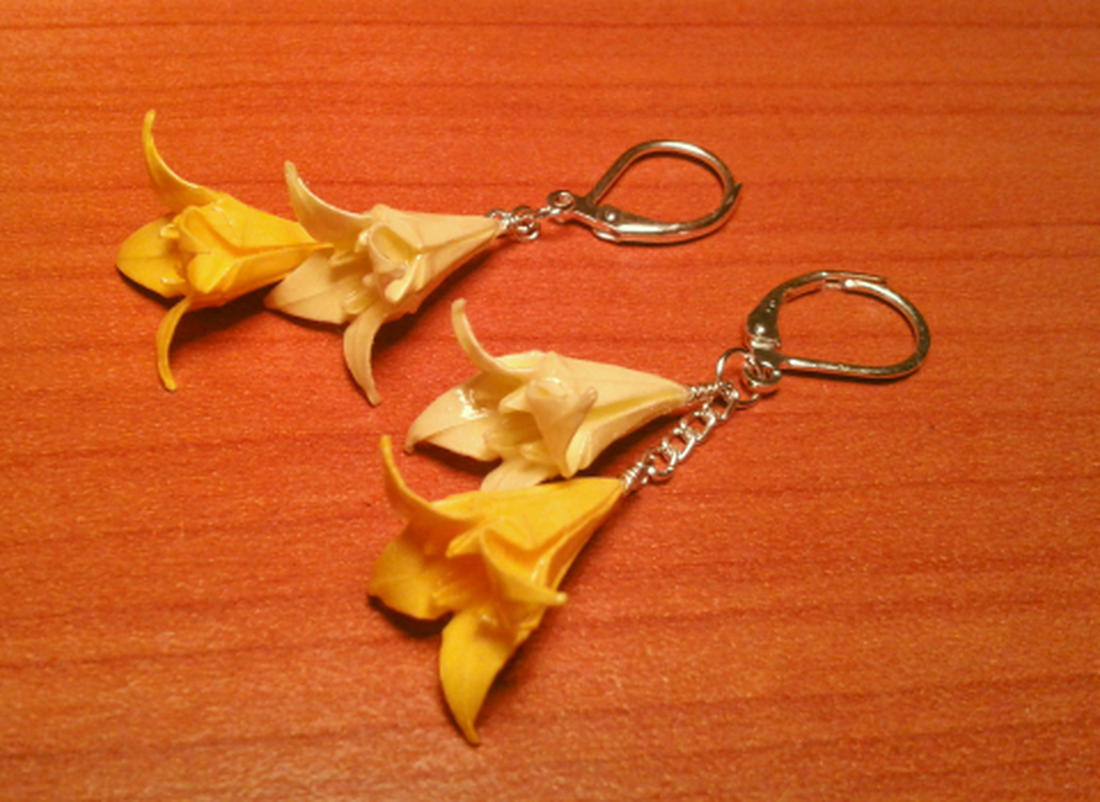 Origami, sárga liliomos fülbevaló - - Meska.hu Origami, sárga liliomos fülbevaló - - Meska.hu