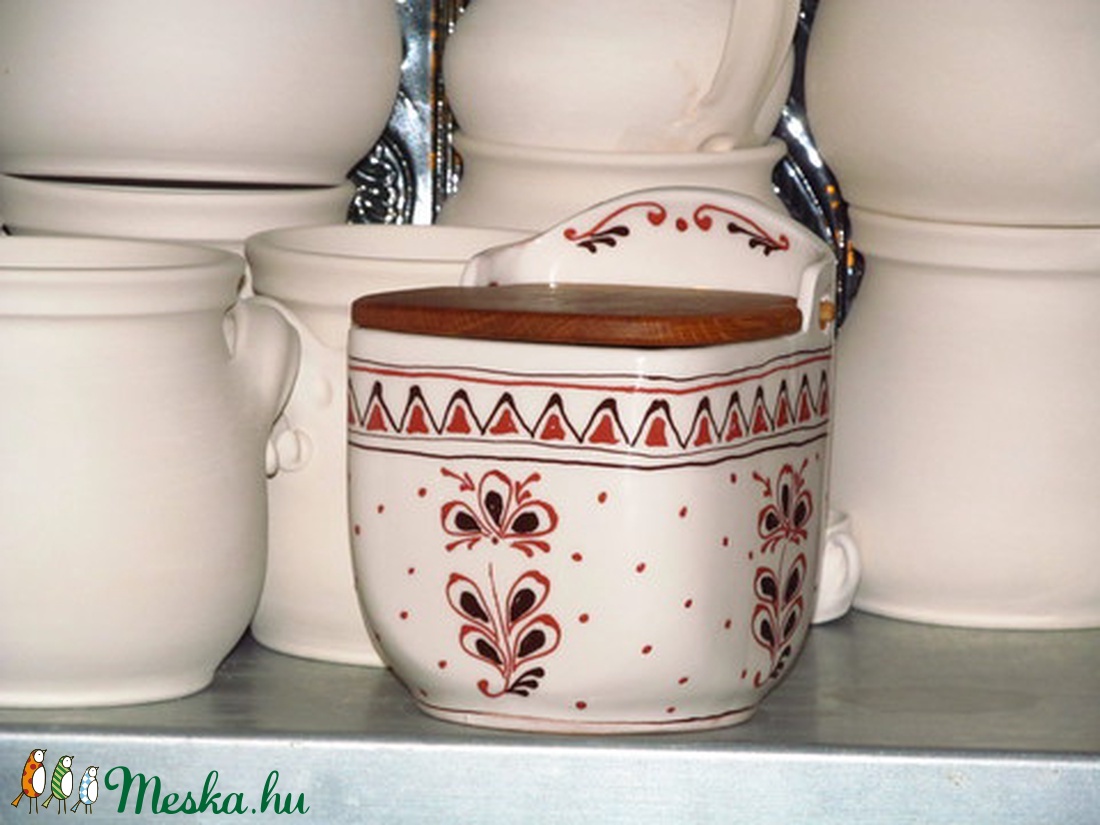 Kerámia sótartó tölgyfa fedéllel -  - Meska.hu