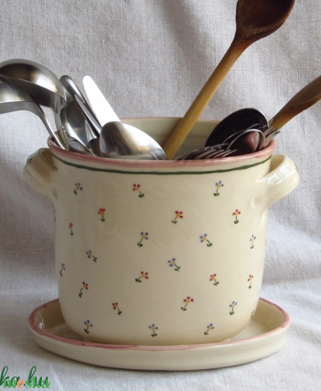 Evőeszköz szárító kerámiából, festett virágos díszítéssel - táska & tok - uzsonna- & ebéd tartó - evőeszköz tartó - Meska.hu