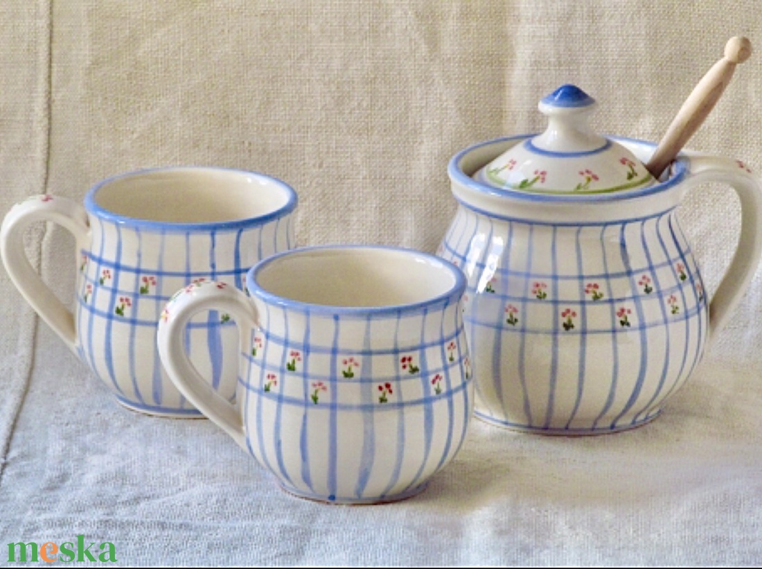 Méz tartó kerámia edény, két bögrével - otthon & életmód - konyhafelszerelés, tálalás - konyhai tárolás - fűszertartó - Meska.hu