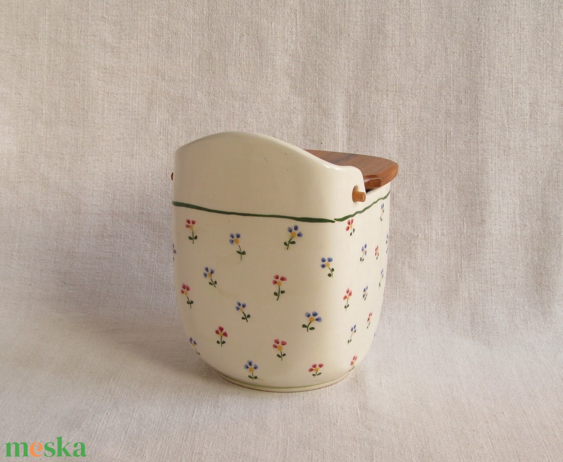 Kerámia sótartó, cukortartó fa fedéllel - otthon & életmód - konyhafelszerelés, tálalás - konyhai tárolás - fűszertartó - Meska.hu