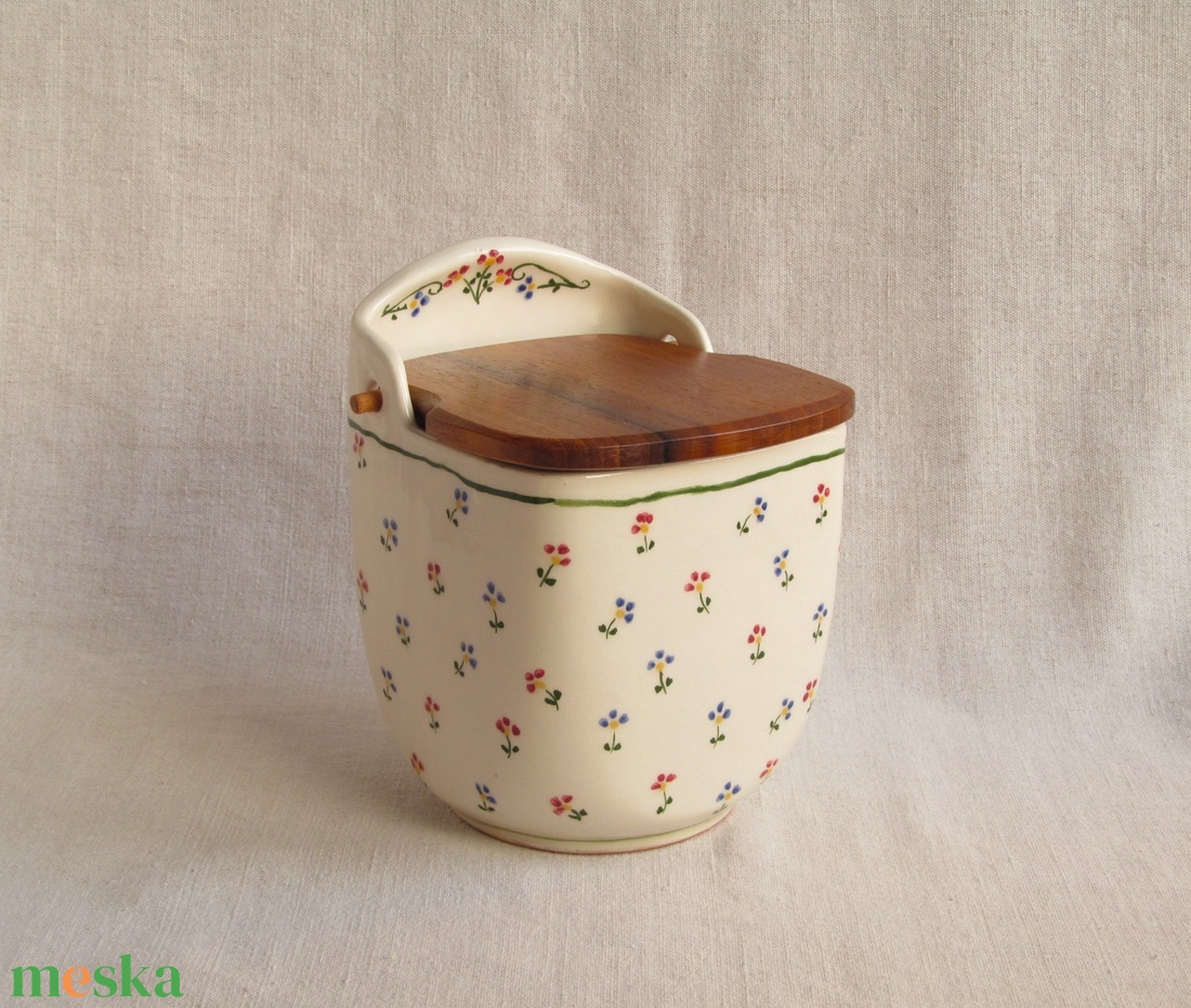 Kerámia sótartó, cukortartó fa fedéllel - otthon & életmód - konyhafelszerelés, tálalás - konyhai tárolás - fűszertartó - Meska.hu