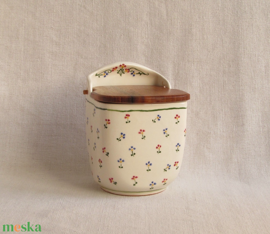 Kerámia sótartó, cukortartó fa fedéllel - otthon & életmód - konyhafelszerelés, tálalás - konyhai tárolás - fűszertartó - Meska.hu