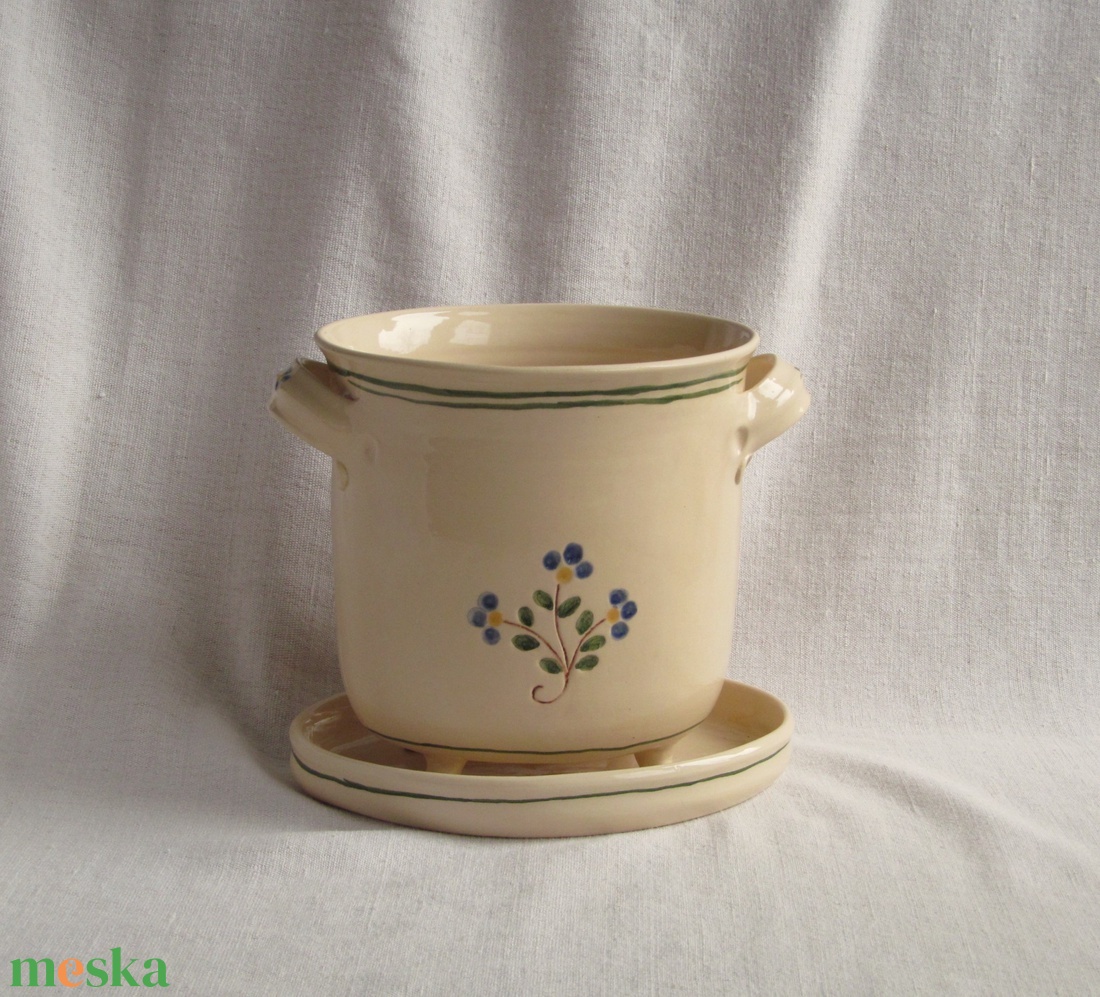 Evőeszköz szárító,  mélyített díszítéssel, kék festett virágokkal - táska & tok - uzsonna- & ebéd tartó - evőeszköz tartó - Meska.hu