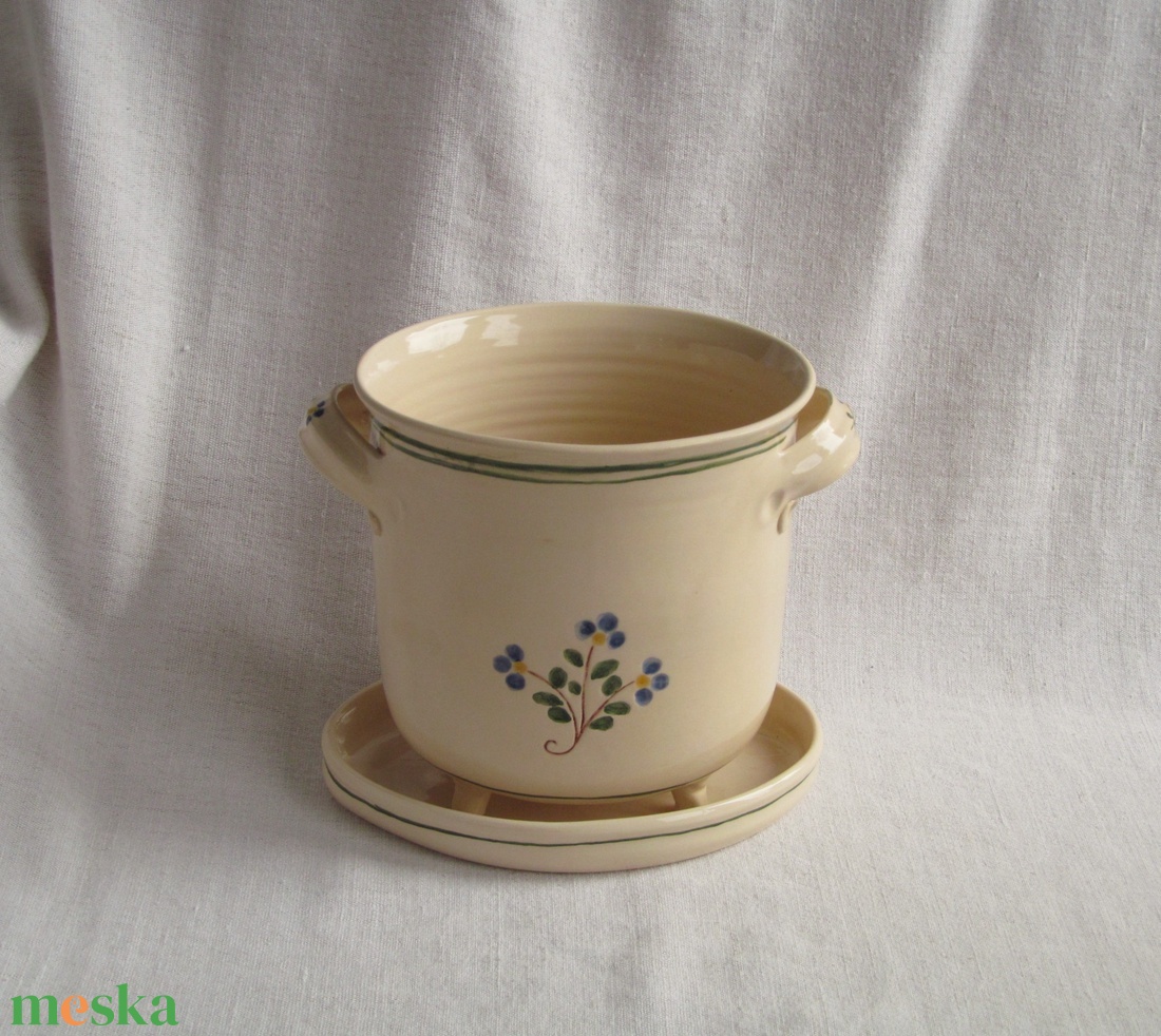 Evőeszköz szárító,  mélyített díszítéssel, kék festett virágokkal - táska & tok - uzsonna- & ebéd tartó - evőeszköz tartó - Meska.hu