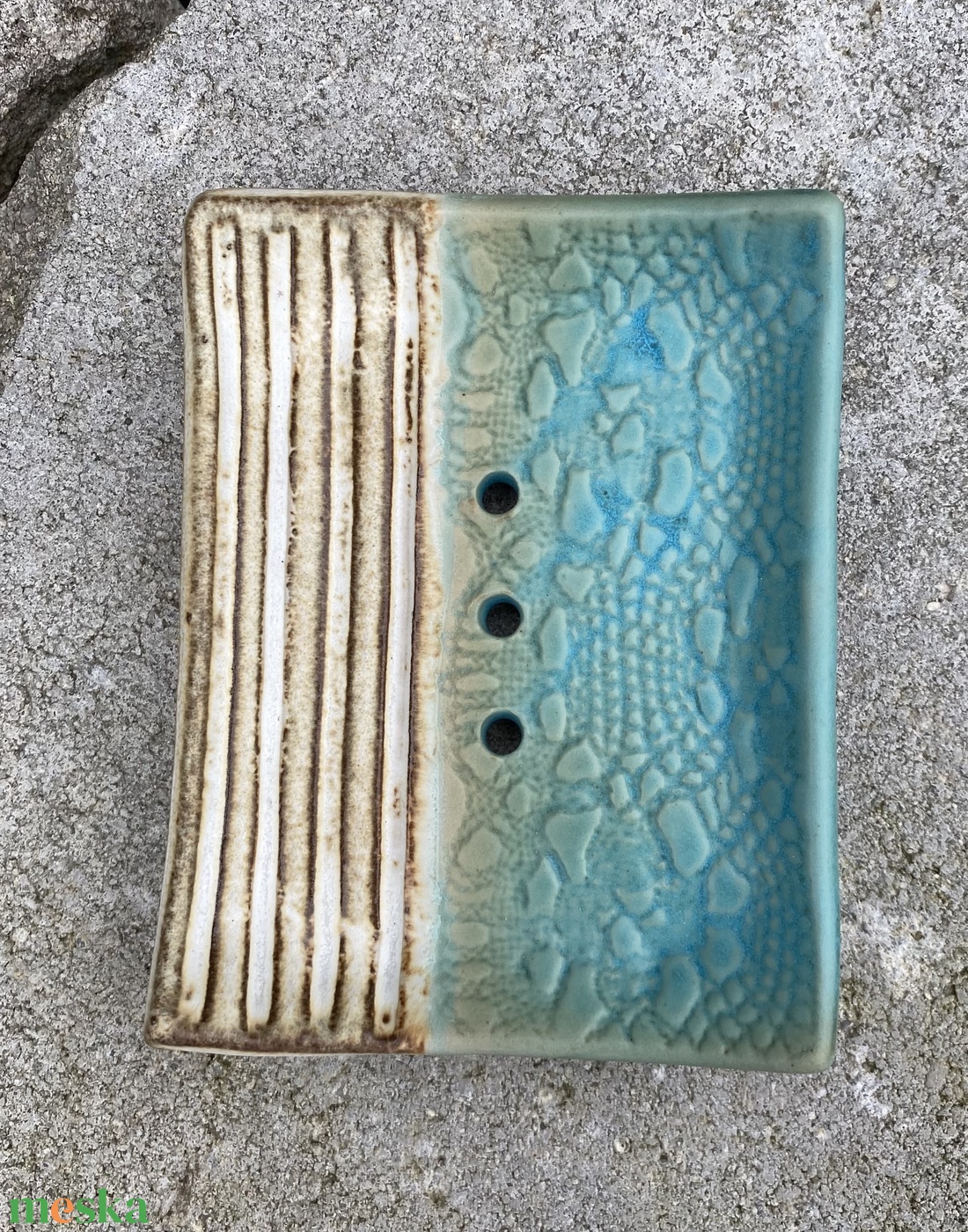 Türkiz kerámia  szappantartó - otthon & életmód - fürdőszoba - szappantartó - Meska.hu