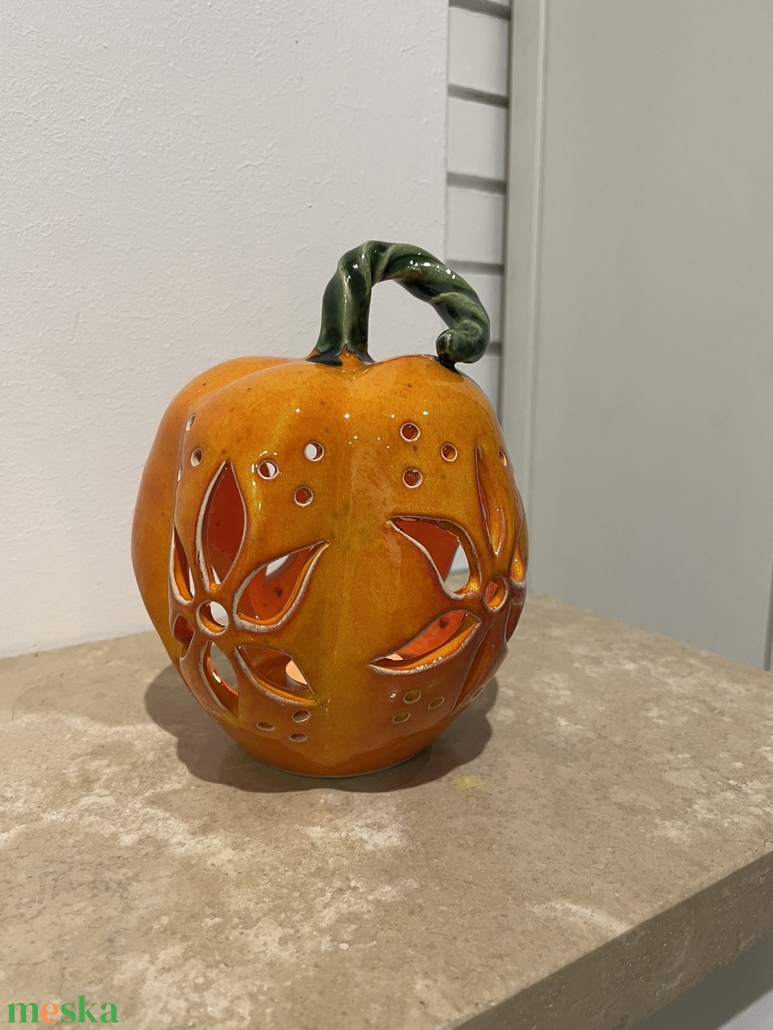 Kézzel Készített Kerámia Tök Lámpás  - otthon & életmód - dekoráció - halloween - halloweeni tök - Meska.hu