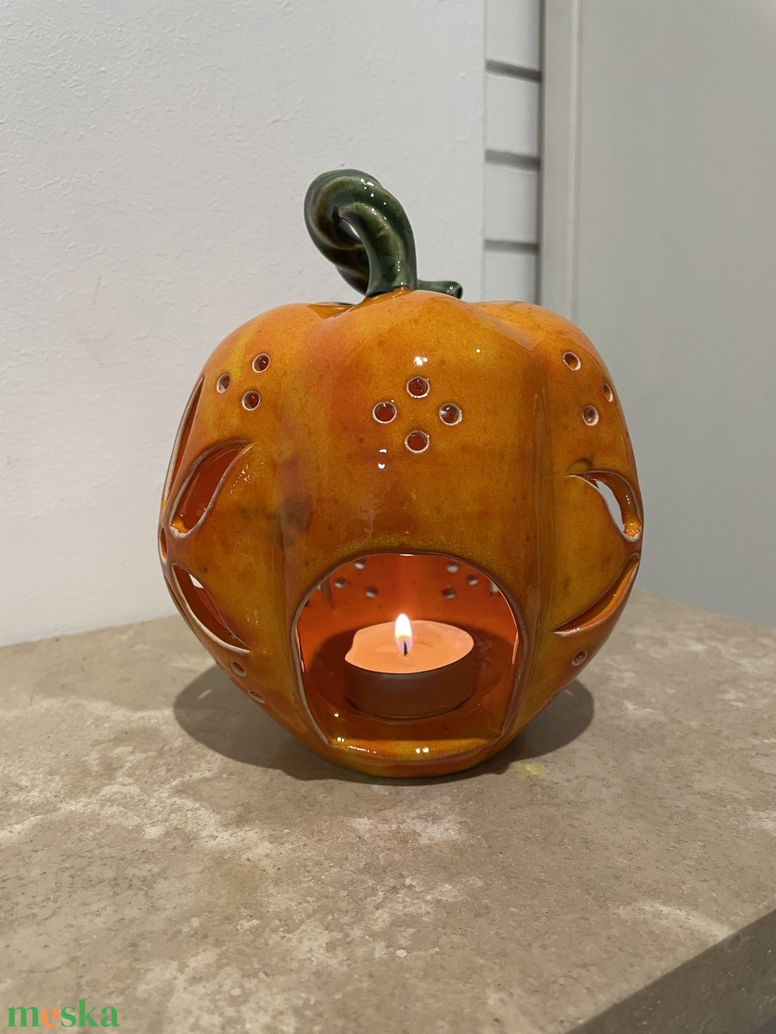 Kézzel Készített Kerámia Tök Lámpás  - otthon & életmód - dekoráció - halloween - halloweeni tök - Meska.hu