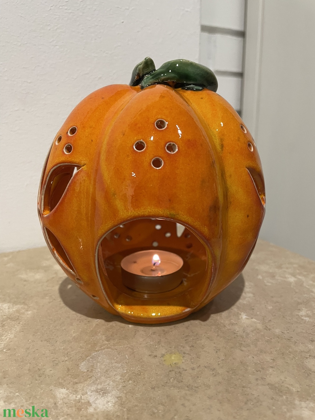 Kézzel Készített Kerámia Tök Lámpás  - otthon & életmód - dekoráció - halloween - halloweeni tök - Meska.hu