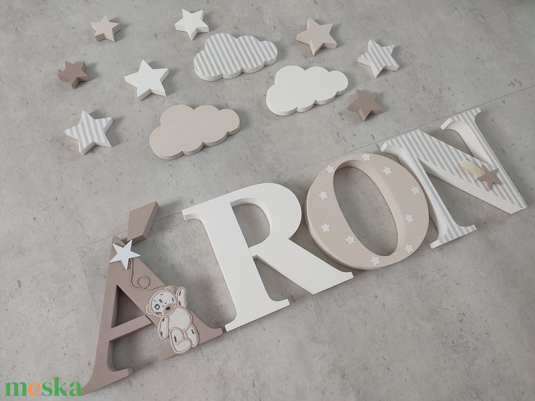 Natúr stílusú dekor betűk, baba betűk, neves dekoráció + AJÁNDÉK kiegészítők - otthon & életmód - babaszoba, gyerekszoba - babaszoba, gyerekszoba - Meska.hu