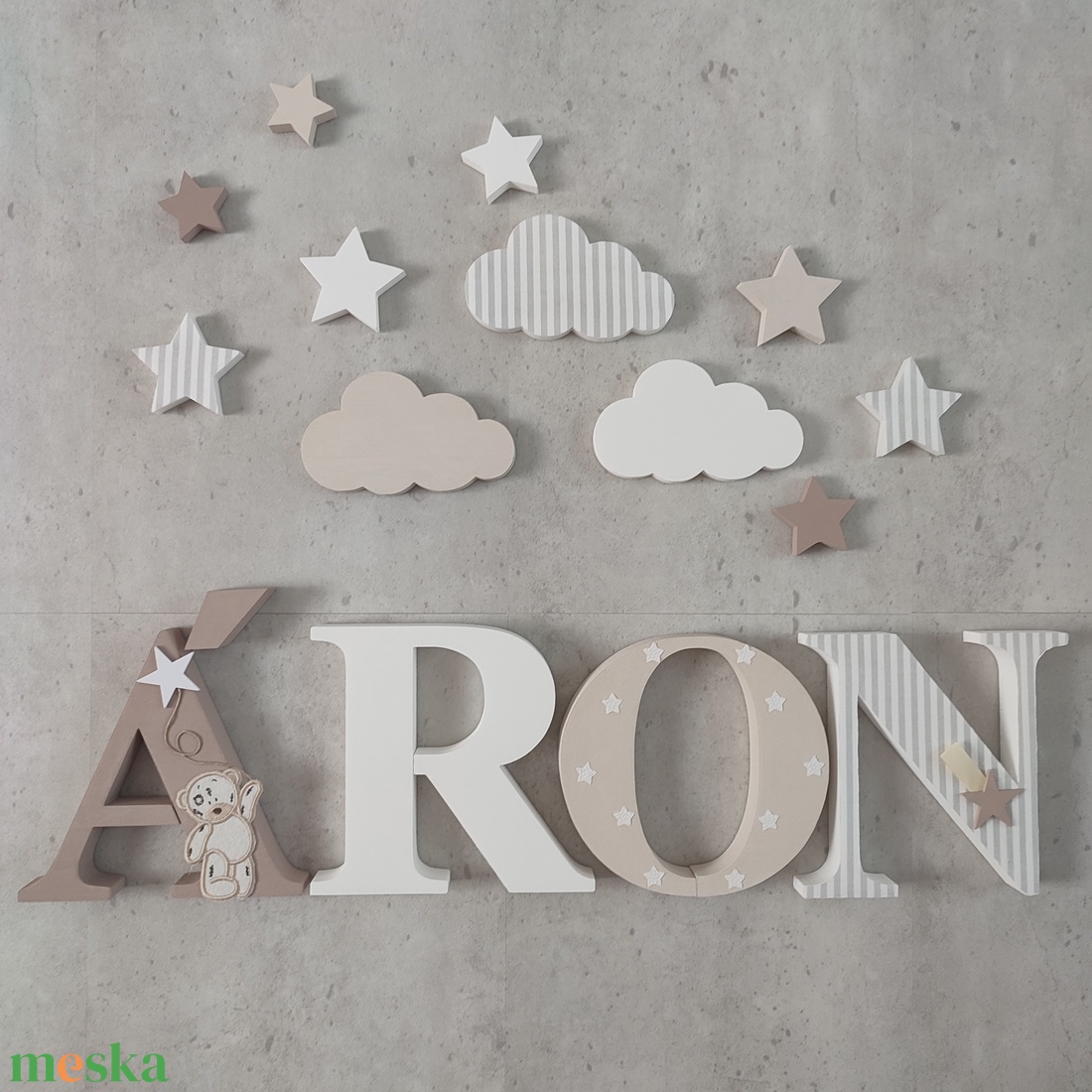 Natúr stílusú dekor betűk, baba betűk, neves dekoráció + AJÁNDÉK kiegészítők - otthon & életmód - babaszoba, gyerekszoba - babaszoba, gyerekszoba - Meska.hu