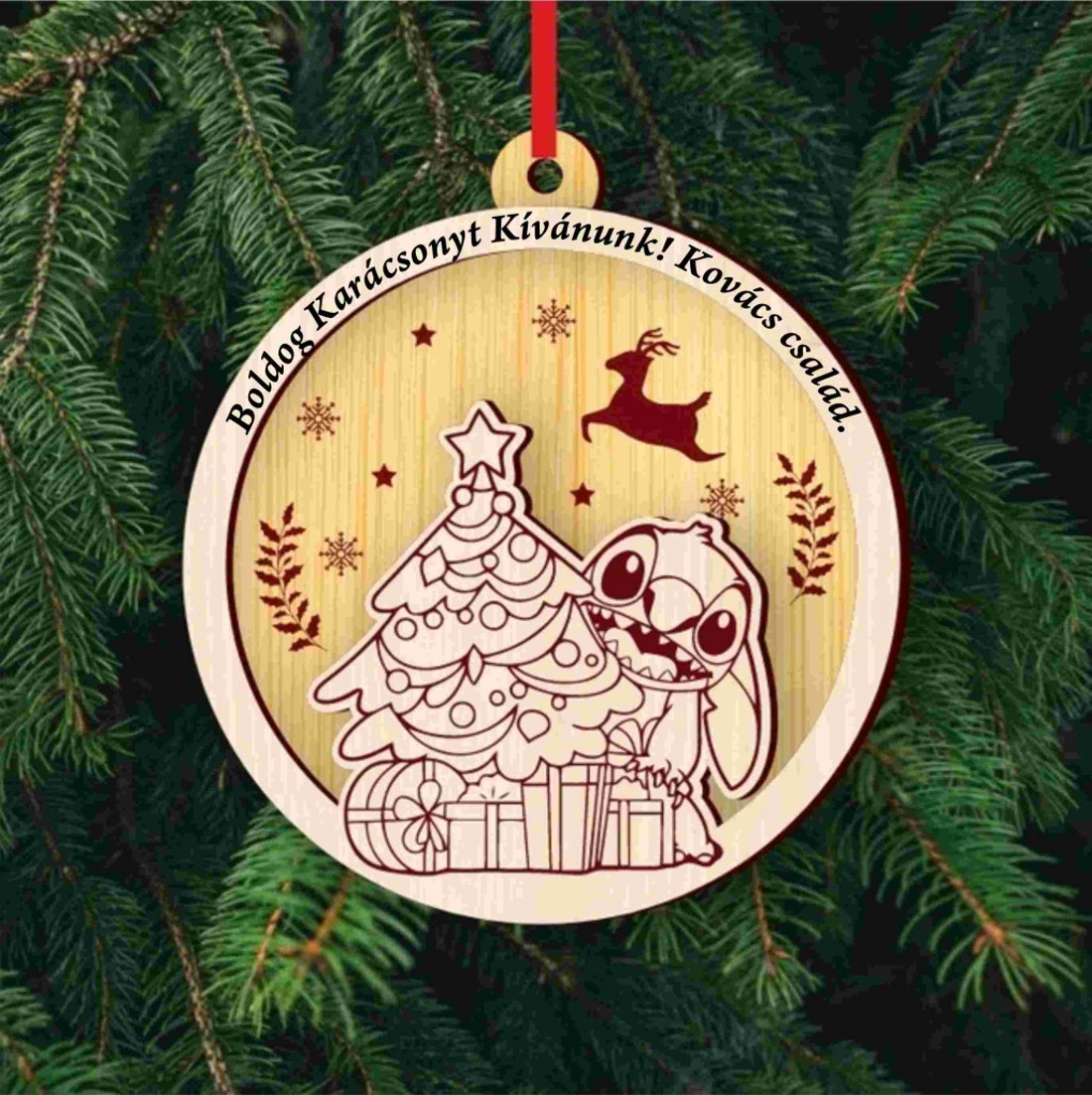 Fa Karácsonyfadísz Stitch Figurával � Egyedi Karácsonyi Dekor - karácsony - karácsonyi lakásdekoráció - karácsonyfadíszek - Meska.hu