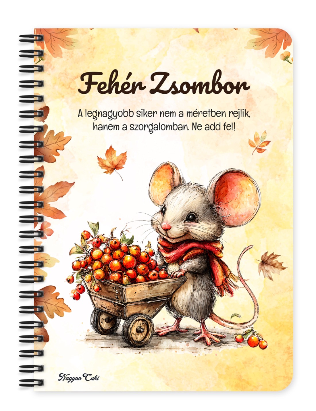Személyre szabható - Cuki őszi gyűjtögető kisegér mintás A5-ös füzet - otthon & életmód - papír, írószer - jegyzetfüzet & napló - Meska.hu