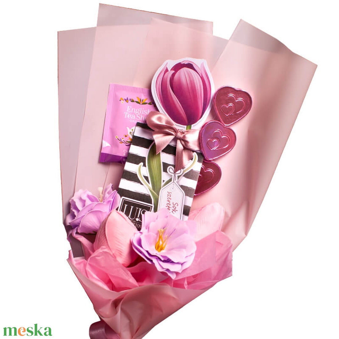 TULIPÁNOS CSOKI CSOKOR - ballagási csokor - élelmiszer - gourmet ajándékcsomag - Meska.hu