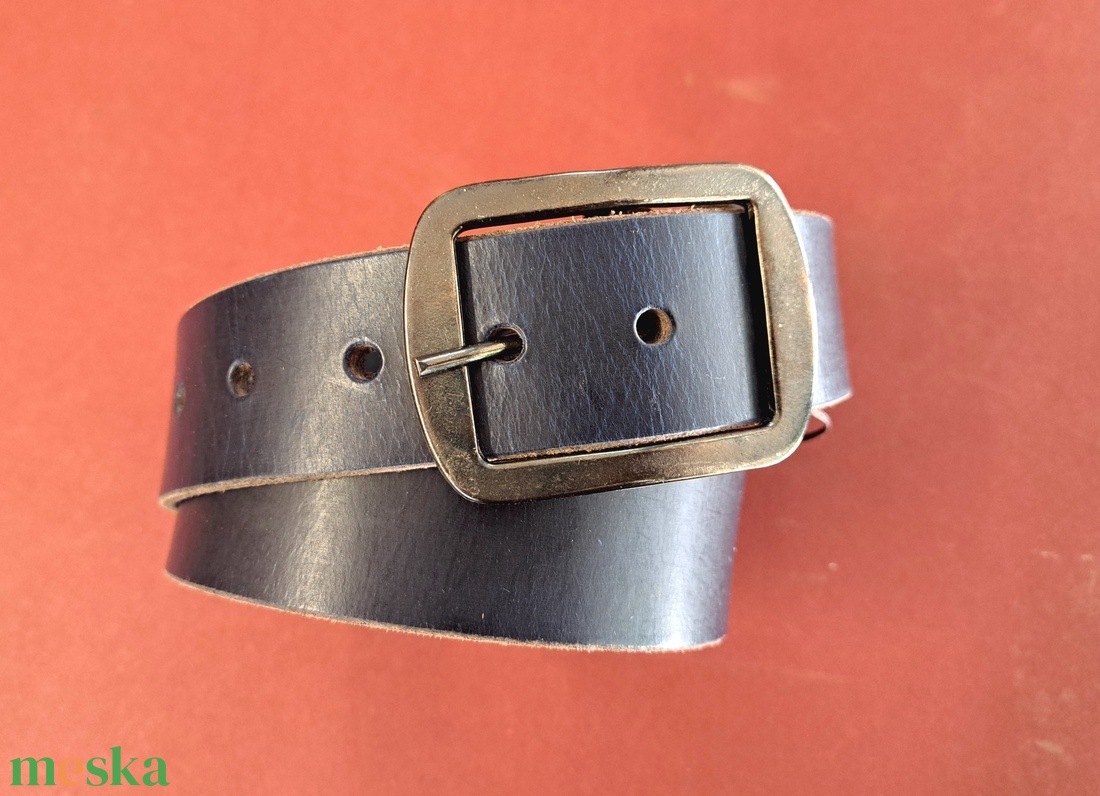 Bőr öv- sötétkék- 120 cm - ruha & divat - öv & övcsat - öv - Meska.hu