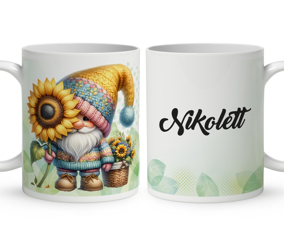 Névvel kérhető - Cuki kukucs napraforgós manó mintás bögre - otthon & életmód - konyhafelszerelés, tálalás - tálalás - bögre & csésze - Meska.hu