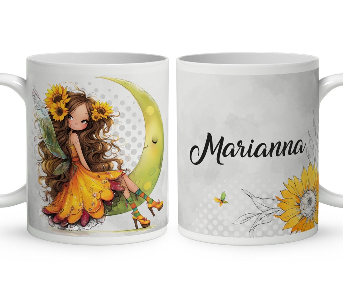 Névvel kérhető - Huncut Napraforgós tündérlány mintás bögre - otthon & életmód - konyhafelszerelés, tálalás - tálalás - bögre & csésze - Meska.hu