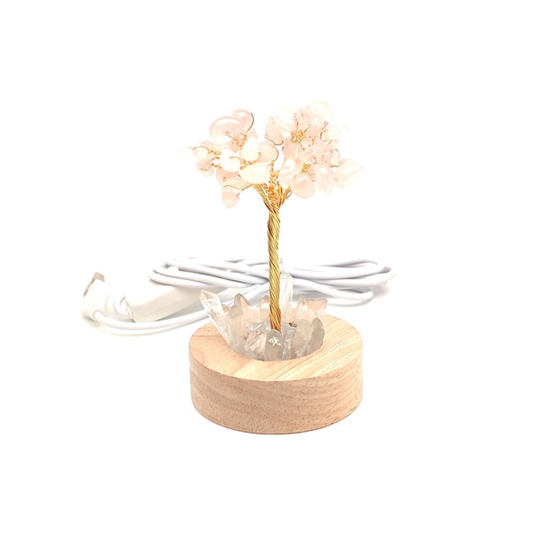 Rózsakvarc hegyikristály életfa ásvány hangulatlámpa fa talppal 10 cm - kellékek & szerszámok - ásvány alapanyag - Meska.hu