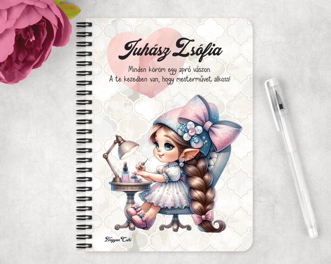 Személyre szabható - Tündéri Körmös manólány mintás A6-os füzet - otthon & életmód - papír, írószer - jegyzetfüzet & napló - Meska.hu