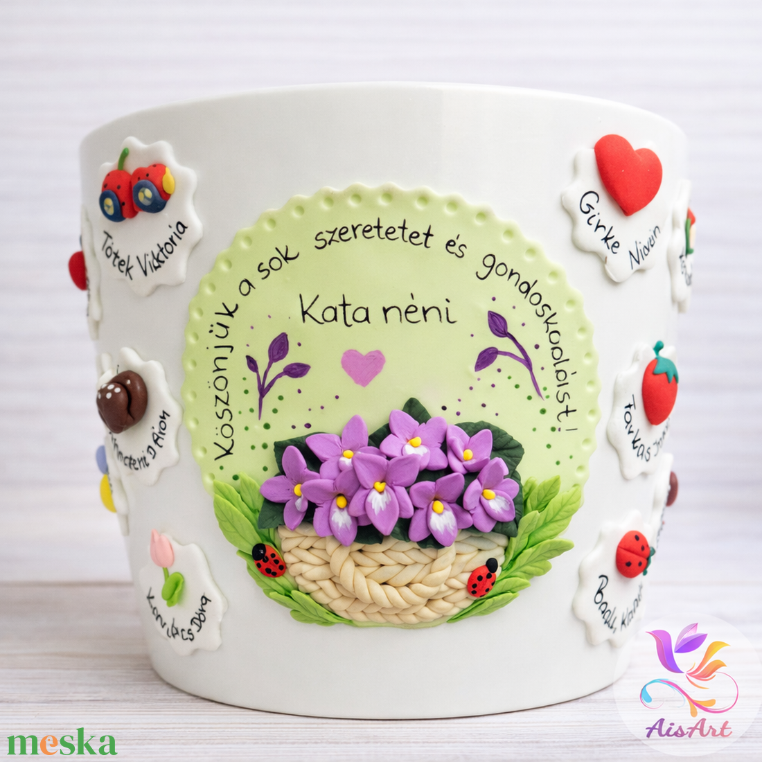 Díszített kaspó pedagógusoknak - otthon & életmód - virágdekoráció - virágtartó - kaspó - Meska.hu