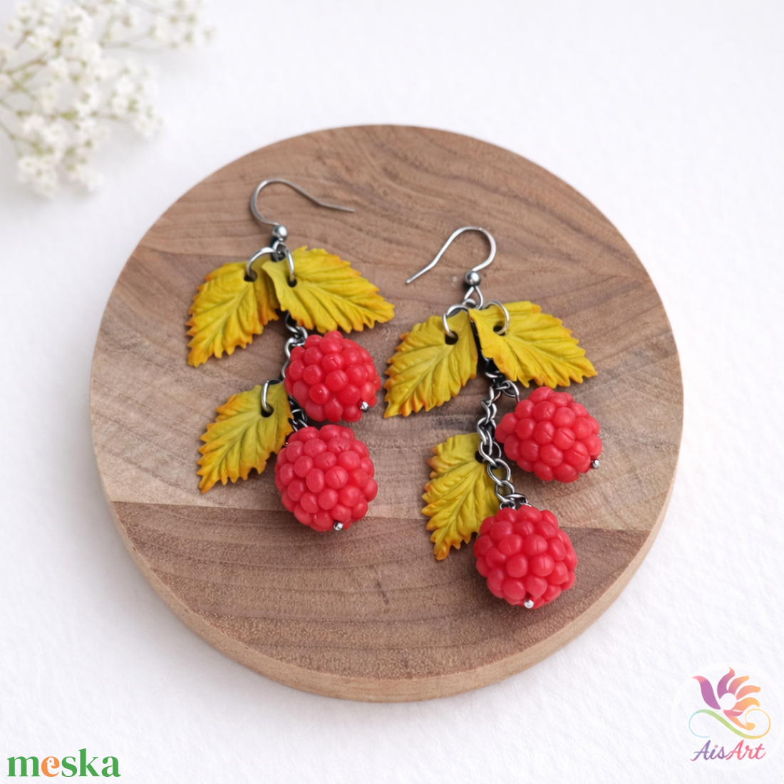 Málna fülbevaló - ékszer - fülbevaló - lógó fülbevaló - Meska.hu