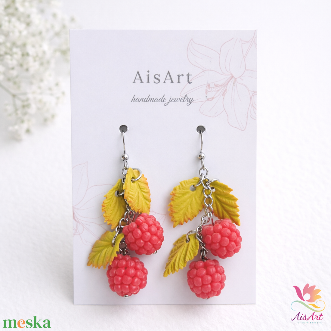 Málna fülbevaló - ékszer - fülbevaló - lógó fülbevaló - Meska.hu